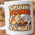 Printed design close-up on the Finnish Lapphund Spooky Stories & S'mores Halloween Mug Finnish Lapphund mug