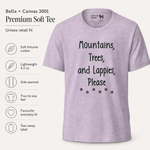 Bella+Canvas 3001 size and fit guide for the Mountains, Trees, and Lappies Please T-Shirt – Perfect for Lapphund Lovers & Nature Enthusiasts Finnish Lapphund t-shirt