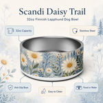 Scandi Daisy Trail Finnish Lapphund 32oz dog bowl features and specs