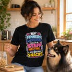 Finnish Lapphund Staff Meeting Snacks T-Shirt Finnish Lapphund t-shirt worn, lifestyle photo