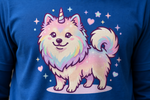 Finnish Lapphund Unicorn Sparkle Magic Fantasy Graphic T-Shirt design close-up on a Finnish Lapphund t-shirt