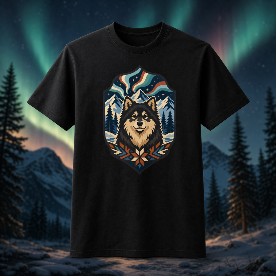 Finnish Lapphund Aurora Crest T-Shirt Finnish Lapphund t-shirt