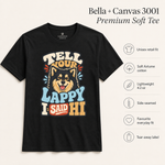 Bella+Canvas 3001 size and fit guide for the Finnish Lapphund Tell Your Lappy Hi T-Shirt Finnish Lapphund t-shirt