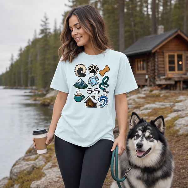 Finnish Lapphund Icon Collage T-Shirt Finnish Lapphund t-shirt worn, lifestyle photo