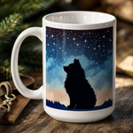 Glossy print detail on the Finnish Lapphund Mug – Stargazing Silhouette Under Night Sky Art Finnish Lapphund mug