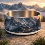 Summit Sunrise design detail on a Finnish Lapphund 32oz dog bowl