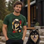 Finnish Lapphund Art Deco Portrait T-Shirt Finnish Lapphund t-shirt worn, lifestyle photo