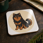 Glossy print detail on the Finnish Lapphund Friendly Illustration Cork-Back Coaster Finnish Lapphund coaster