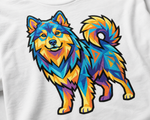 Finnish Lapphund Vibrant Geometric Color Pop Illustration T-Shirt design close-up on a Finnish Lapphund t-shirt