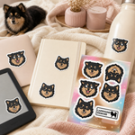 Finnish Lapphund Silly Faces Sticker Sheet – Goofy Looks, Upside-Down Smiles & Playful Expressions Finnish Lapphund stickers applied in real use