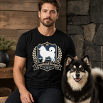 Finnish Lapphund Heraldic Crest T-Shirt Finnish Lapphund t-shirt worn, lifestyle photo
