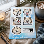Individual peel detail of the Finnish Lapphund Winter Joy Sticker Sheet – Snowy Smiles, Cozy Curls & Cold-Weather Play Finnish Lapphund sticker sheet