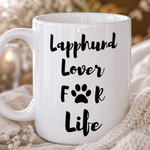 Glossy print detail on the Finnish Lapphund Mug Lover For Life Nordic Dog Gift Finnish Lapphund mug