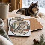 Cork backing and size of the Finnish Lapphund Winter Emblem Illustration Cork-Back Coaster Finnish Lapphund coaster
