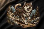Finnish Lapphund Alpine Trail Tee design close-up on a Finnish Lapphund t-shirt