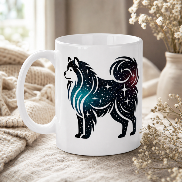 Finnish Lapphund Mug Cosmic Galaxy Nordic Dog Art Gift Finnish Lapphund ceramic mug