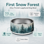 First Snow Forest Finnish Lapphund 32oz dog bowl features and specs
