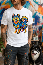 Finnish Lapphund Vibrant Geometric Color Pop Illustration T-Shirt Finnish Lapphund t-shirt worn, lifestyle photo