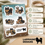 Specs and details for the Finnish Lapphund Nordic Wildlife Sticker Sheet – Reindeer & Winter Forest Encounters Finnish Lapphund sticker sheet