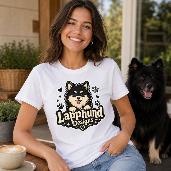 Finnish Lapphund Cute Puppy Logo T-Shirt Finnish Lapphund t-shirt worn, lifestyle photo