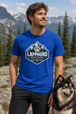 Finnish Lapphund Mountain Paw Logo T-Shirt Finnish Lapphund t-shirt worn, lifestyle photo