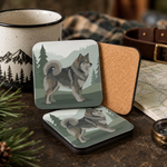 Cork backing and size of the Finnish Lapphund Nordic Forest Profile Illustration Cork-Back Coaster Finnish Lapphund coaster