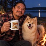 Finnish Lapphund Spooky Stories & S'mores Halloween Mug Finnish Lapphund mug in use, lifestyle photo