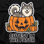 Finnish Lapphund Cutest in the Patch Halloween T-Shirt design close-up on a Finnish Lapphund t-shirt