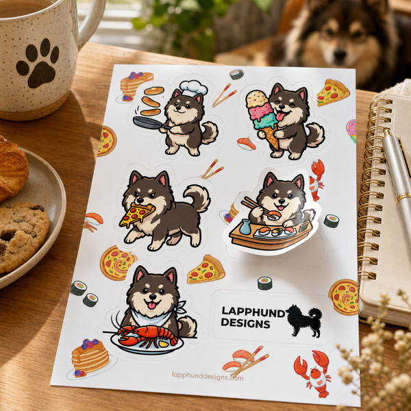 Individual peel detail of the Finnish Lapphund Food & Treats Sticker Sheet – Pizza, Ice Cream & Snack Time Finnish Lapphund sticker sheet
