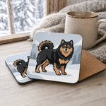 Cork backing and size of the Finnish Lapphund Snowy Mountain Illustration Cork-Back Coaster Finnish Lapphund coaster