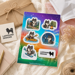 Finnish Lapphund Outdoor Adventure Sticker Sheet – Hiking, Camping & Kayaking Finnish Lapphund sticker sheet as a gift