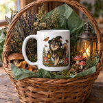 Finnish Lapphund Forest Familiar Halloween Mug Finnish Lapphund mug in a Halloween gift basket