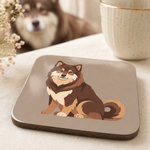 Glossy print detail on the Finnish Lapphund Brown Sitting Illustration Cork-Back Coaster Finnish Lapphund coaster