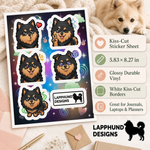 Specs and details for the Finnish Lapphund Cheerful Reactions Sticker Sheet – Hearts, Peace Signs & Expressive Emotions Finnish Lapphund sticker sheet