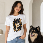 Finnish Lapphund Bold Portrait T-Shirt Finnish Lapphund t-shirt worn, lifestyle photo