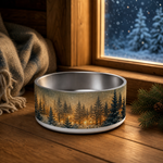 Cabin Window Glow Finnish Lapphund 32oz dog bowl in a cozy home setting