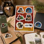 Finnish Lapphund Camping Nights Sticker Sheet – Campfire, Tent & Cozy Outdoor Scenes Finnish Lapphund stickers applied in real use