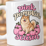 Printed design close-up on the Finnish Lapphund Pink Pumpkin Season Halloween Mug Finnish Lapphund mug