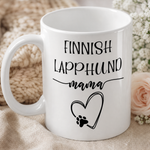 Glossy print detail on the Finnish Lapphund Mug Lappie Mama Heart Nordic Pet Gift Finnish Lapphund mug