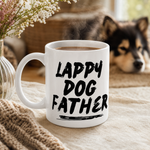 Lappy Dog Father Mug – Bold Typography for Proud Lapphund Dads Finnish Lapphund mug in use