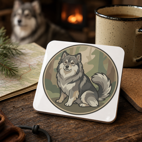 Finnish Lapphund Forest Heritage Illustration Cork-Back Coaster Finnish Lapphund cork-back coaster