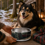 Evergreen Tartan Trail Finnish Lapphund 32oz dog bowl gift scene