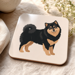 Glossy print detail on the Finnish Lapphund Classic Full-Body Illustration Cork-Back Coaster Finnish Lapphund coaster
