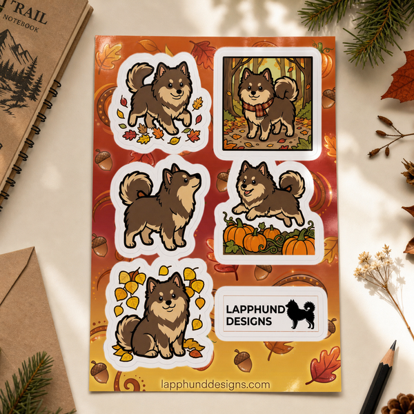 Finnish Lapphund Autumn Harvest Sticker Sheet – Fall Leaves, Pumpkins & Cozy Trails Finnish Lapphund sticker sheet