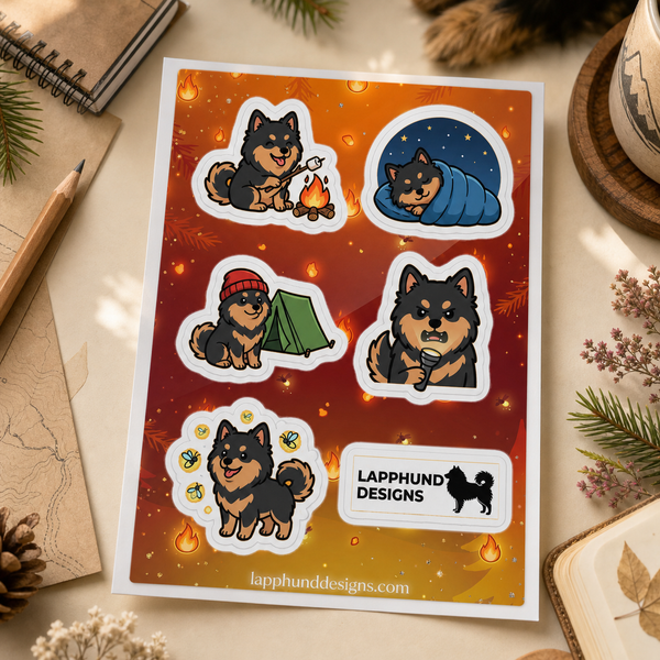 Finnish Lapphund Camping Nights Sticker Sheet – Campfire, Tent & Cozy Outdoor Scenes Finnish Lapphund sticker sheet