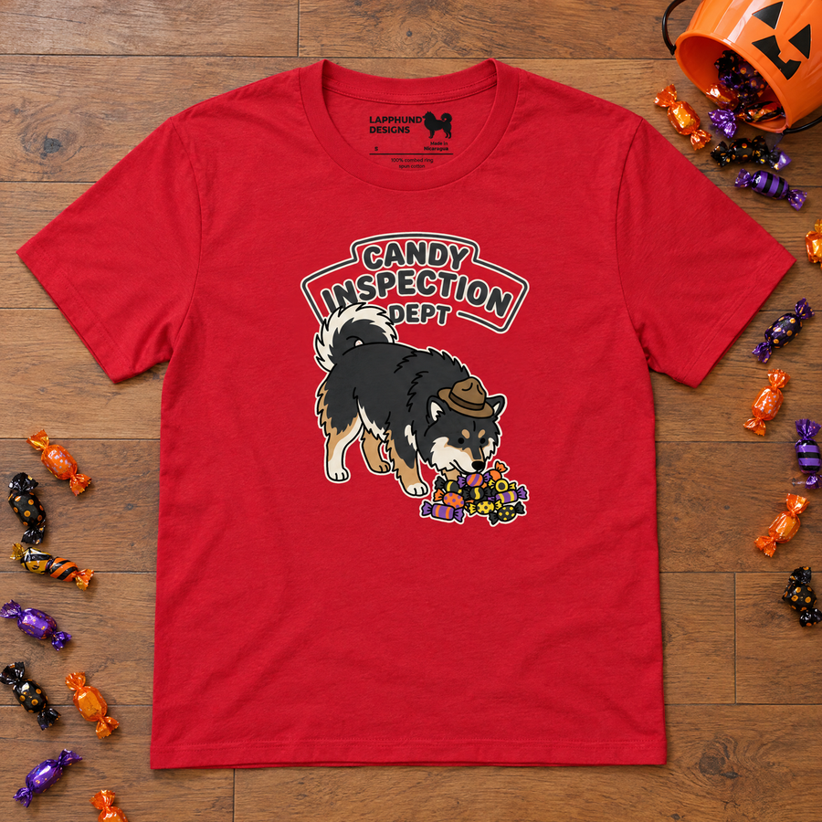 Finnish Lapphund Candy Inspection Dept Halloween T-Shirt Finnish Lapphund t-shirt