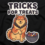 Finnish Lapphund Tricks for Treats Halloween T-Shirt design close-up on a Finnish Lapphund t-shirt