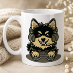 Glossy print detail on the Finnish Lapphund Mug Gamer Dog Headset Nordic Pet Gift Finnish Lapphund mug