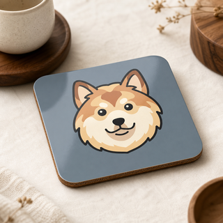 Finnish Lapphund Cream Face Icon Cork-Back Coaster | Lapphund Designs