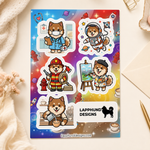 Finnish Lapphund Career Adventures Sticker Sheet – Doctor, Firefighter & Artist Finnish Lapphund sticker sheet